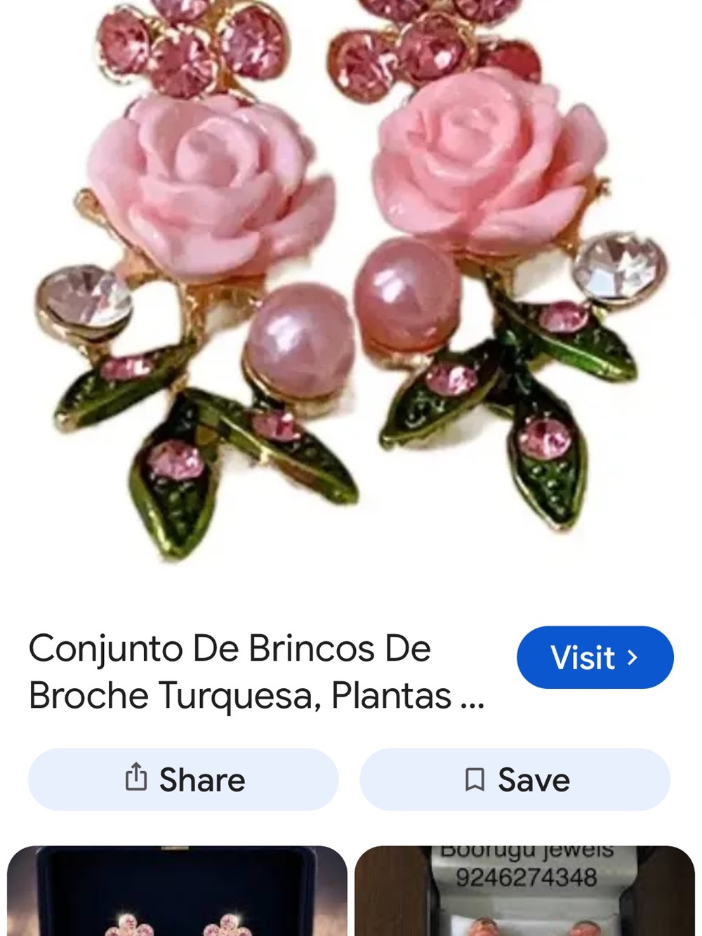 Floral Rose Drop Earrings in Pink & Green Like New